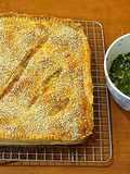 Potato slab pie with salsa verde