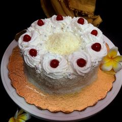 White Chocolate Forest Cake, with Berry Crush Filling Eggless A picture of White Chocolate Forest Cake, with Berry Crush Filling Eggless.