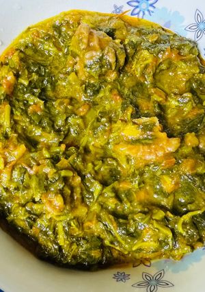 A picture of Kulfa curry cooked with Walnuts.