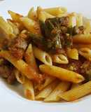 Penne con salsa de porotos verdes Picante