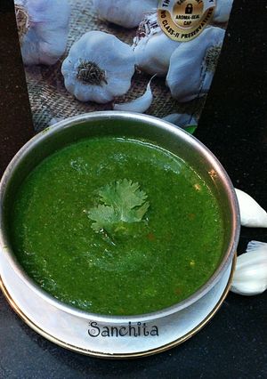 A picture of Green Mint Garlic Dip /Chutney.