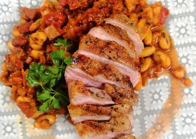 Duck breast with chorizo cassoulet