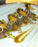 BÒ CUỘN NẤM VÀ MĂNG TÂY VỚI SỐT TERIYAKI