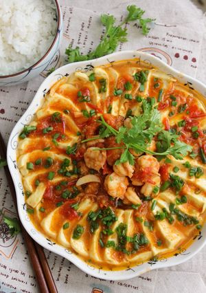 Hình của món Đậu Phụ Sốt Tôm.