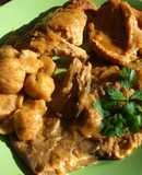 Conejo guisado con castañas y setas