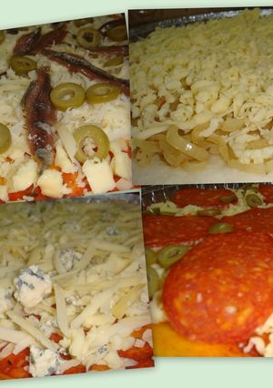 Una foto de 4 variedades de pizza