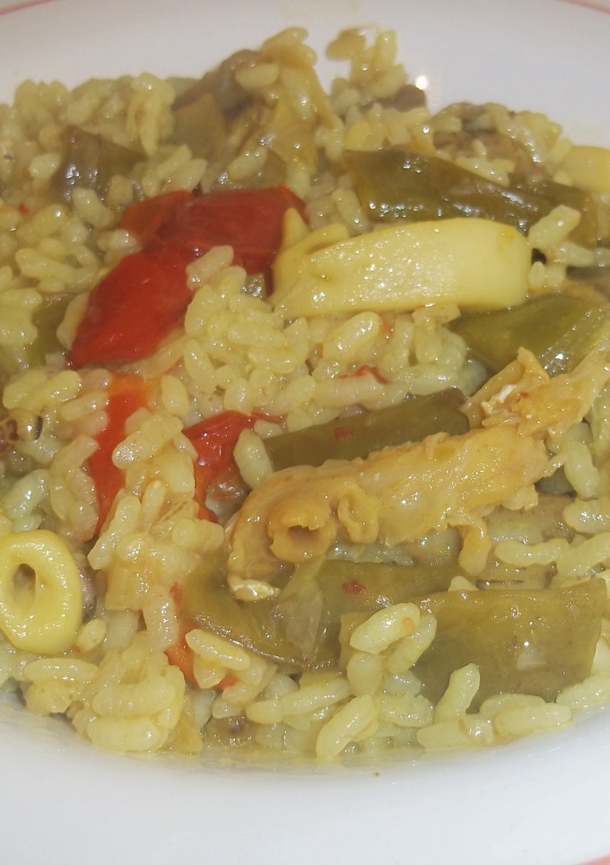 Una foto de Arroz meloso de verduras y sepia