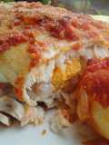 Castañeta rellena de gambas y huevo