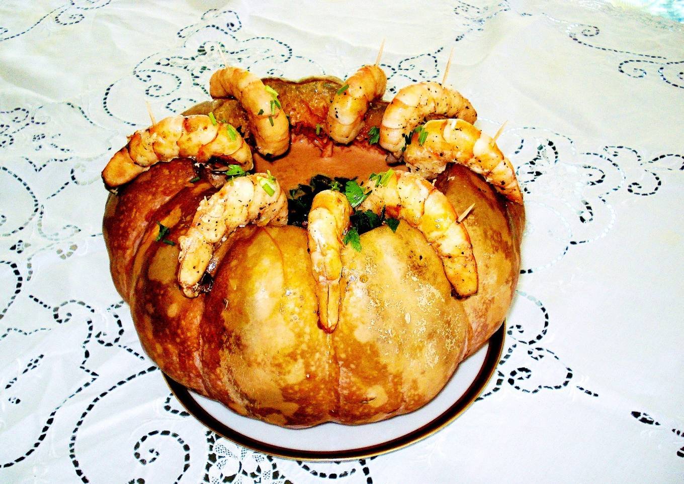 Calabaza rellena de camarones