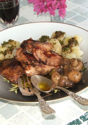 Una foto de El plato de Guido hoy domingo: pollo al vinagre balsámico con champiñones