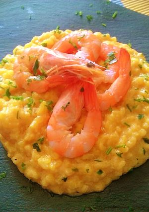 Una foto de Risotto de langostinos