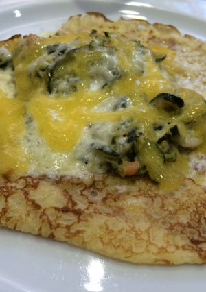 Una foto de Crepes salados de calabacín y salmón con confitura de naranja