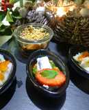 Canapés de ahumados, salmón con sésamo y bacalao ahumado con picante