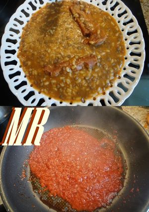 Una foto de Sofrito para las lentejas con arroz