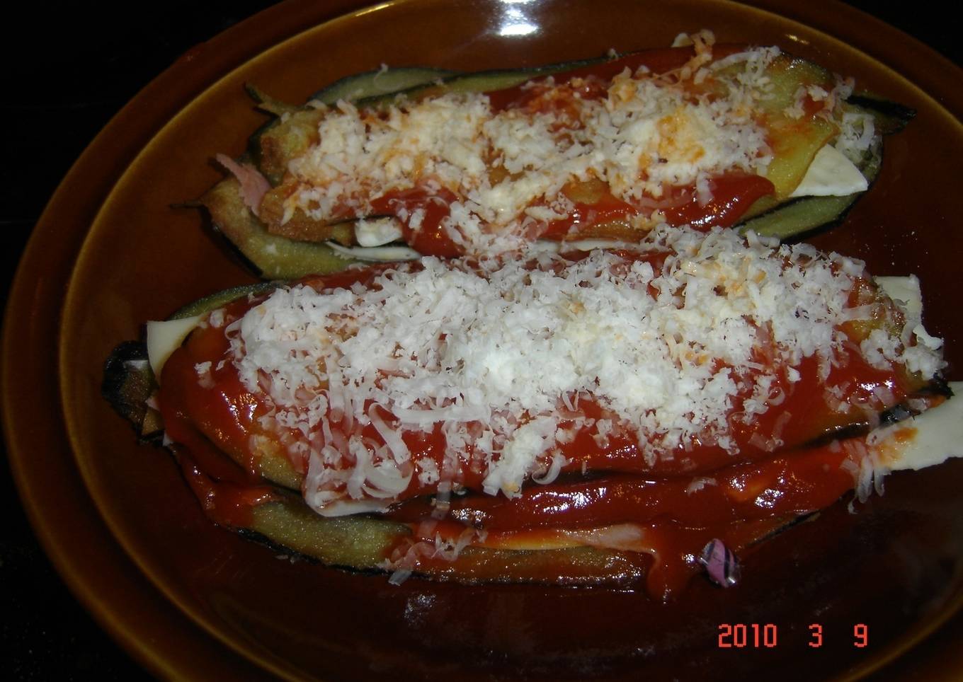 Milhojas de berenjena y jamón