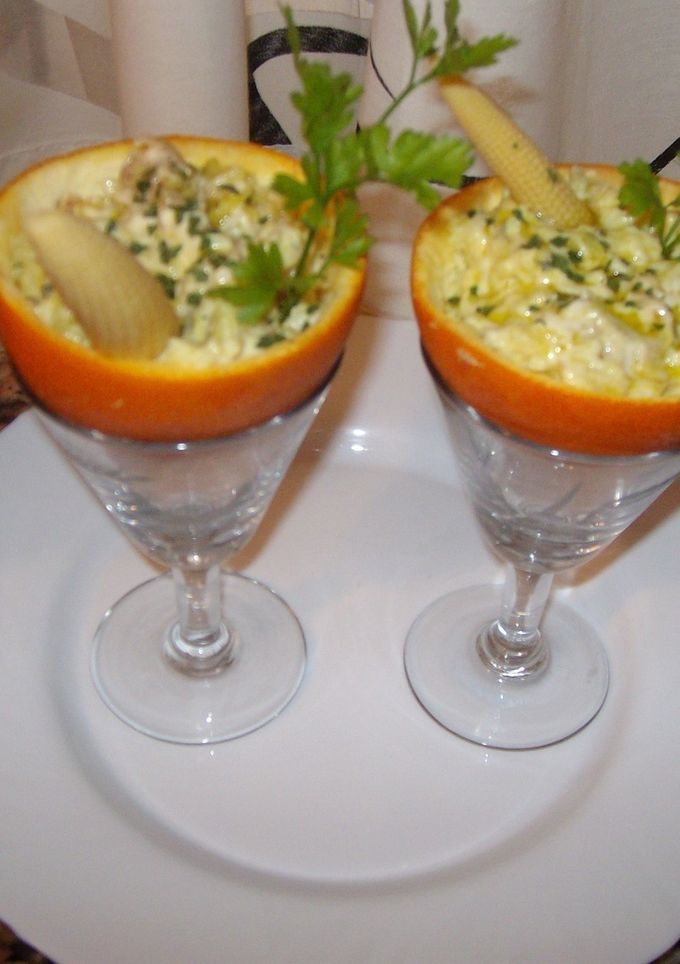 Una foto de Naranjas rellenas de arroz y mango