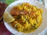 Paella de arroz con mariscos