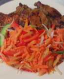 Chuleta fresca con vegetales salteados