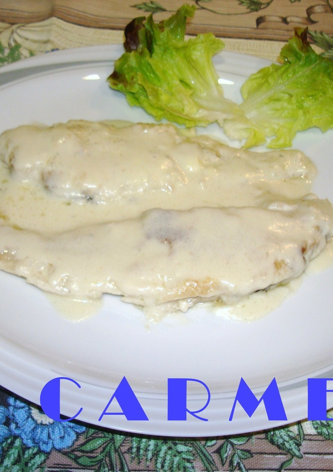 Una foto de Filetes de lenguado con crema de roquefort