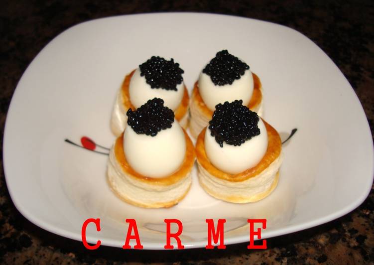 Mini Vol au Vent  de huevos de cordorniz y caviar