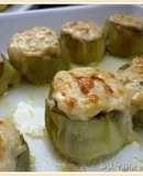 Alcachofas gratinadas rellenas de foie micuit