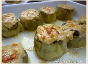 Una foto de Alcachofas gratinadas rellenas de foie micuit