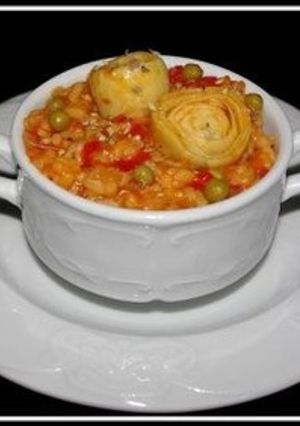 Una foto de Arroz a lo pobre con alcachofas