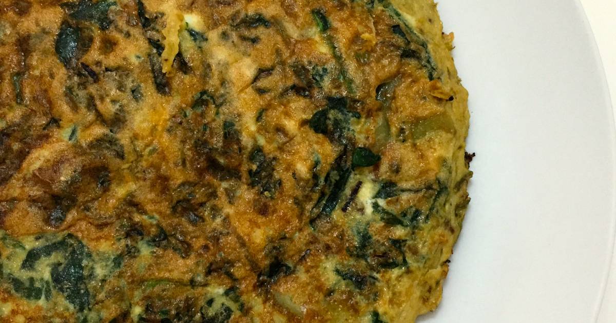 Tortilla de espinacas y calabacín con ajos tiernos Receta de Marieta
