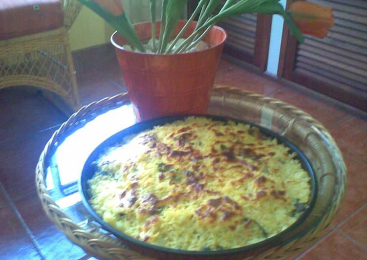Pastel de arroz gratinado con palmito y papa