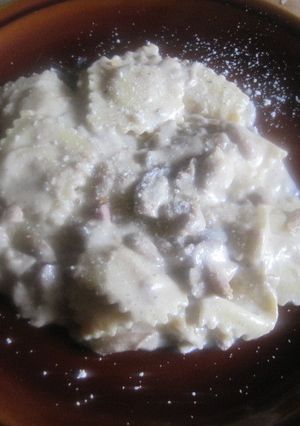 Una foto de Pasta con girgola en salsa toffe