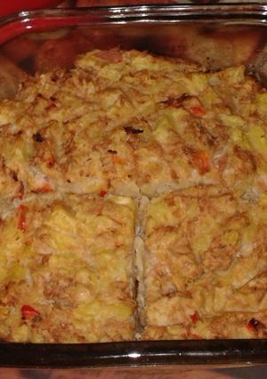 Una foto de Pastel de atún con papas y champiñones
