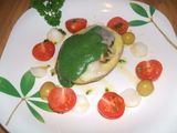 Patata rellena de Shitakes y salsa de espinacas