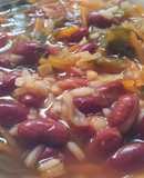Alubias rojas rápidas con arroz y verduras