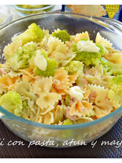 Una foto de Brocoli con pasta, atún y mayonesa