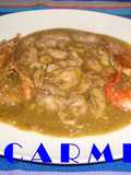 Chipirones y gambas con salsa de avellanas