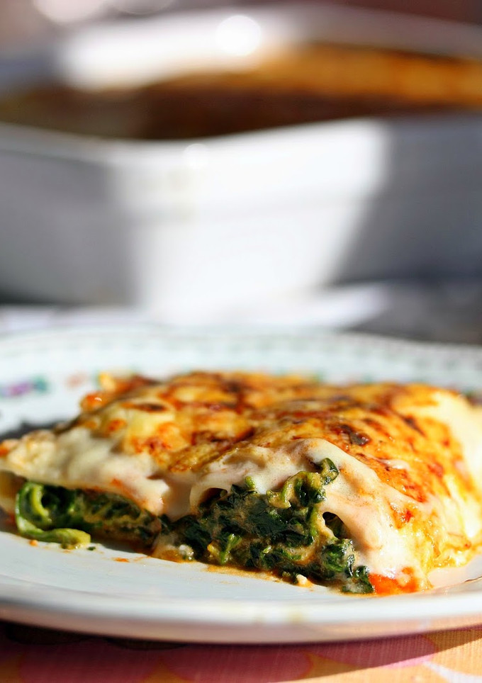 Una foto de Canelones de espinacas y beicon 