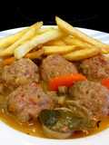 Homemade Meatballs in Sauce with French Fries