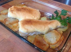 Una foto de Bacalao a la muselina de ajos