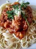 Espaguetis con tuco y soya