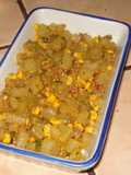 Picadillo de chayote con carne molida y maiz dulce