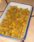 Picadillo de chayote con carne molida y maiz dulce