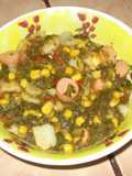Espinacas con Papa y salchicas al curry.