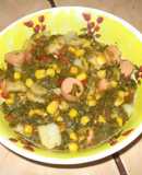 Espinacas con Papa y salchicas al curry.