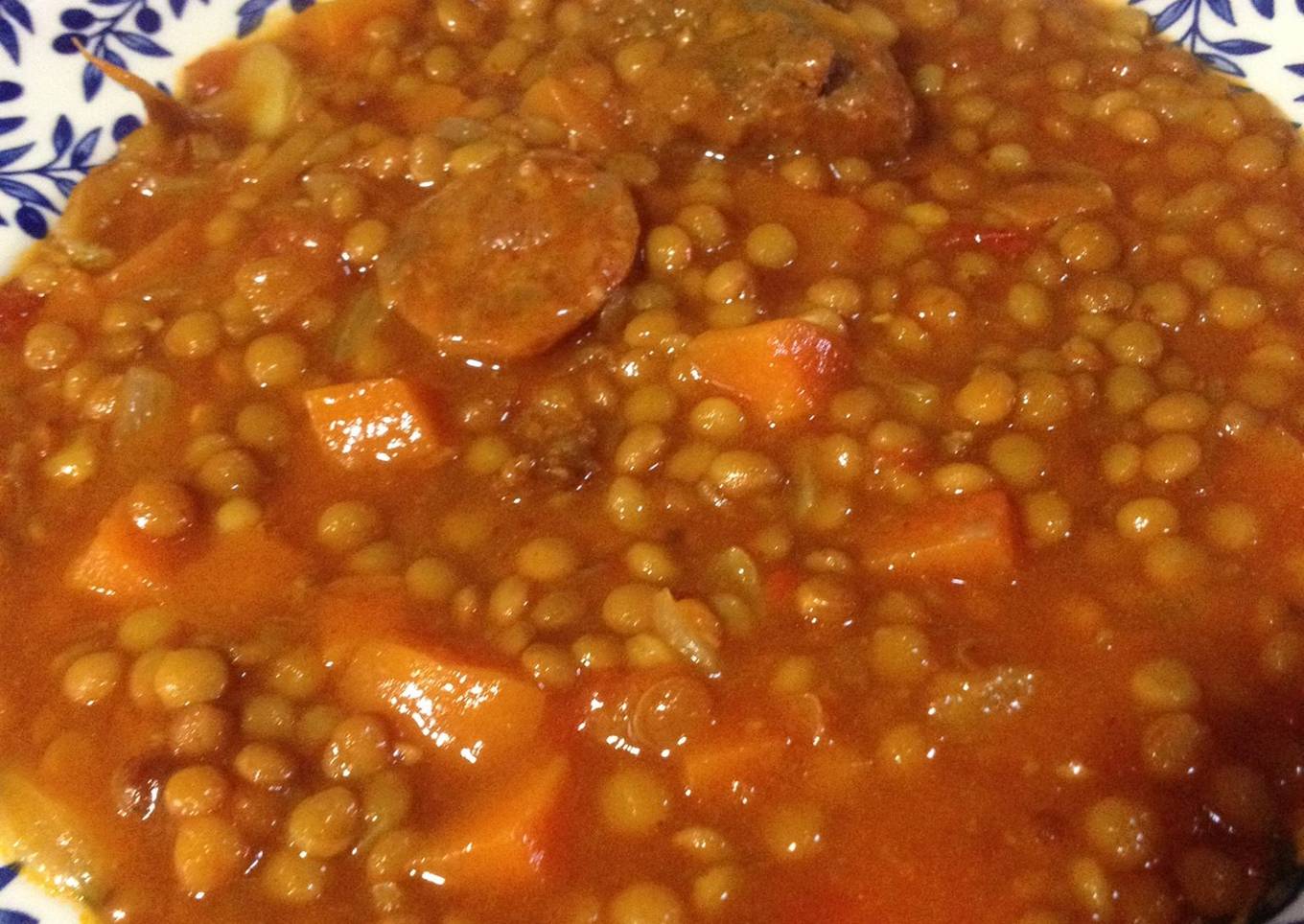 Lentejas con chorizo y morcilla de calabaza en Cookeo y tradicional