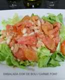 Ensalada tibia con tomate corazón de buey (cor de bou) y judías