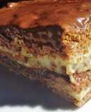 Tarta de galletas, flan y chocolate (sin azúcar)