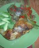 Pollo con pimientos, champiñones y cajún