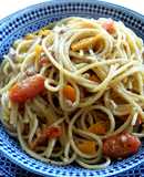 Espagueti con foie de bacalao
