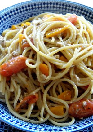 Una foto de Espagueti con foie de bacalao