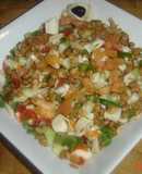 Ensalada de lentejas con palitos de cangrejo